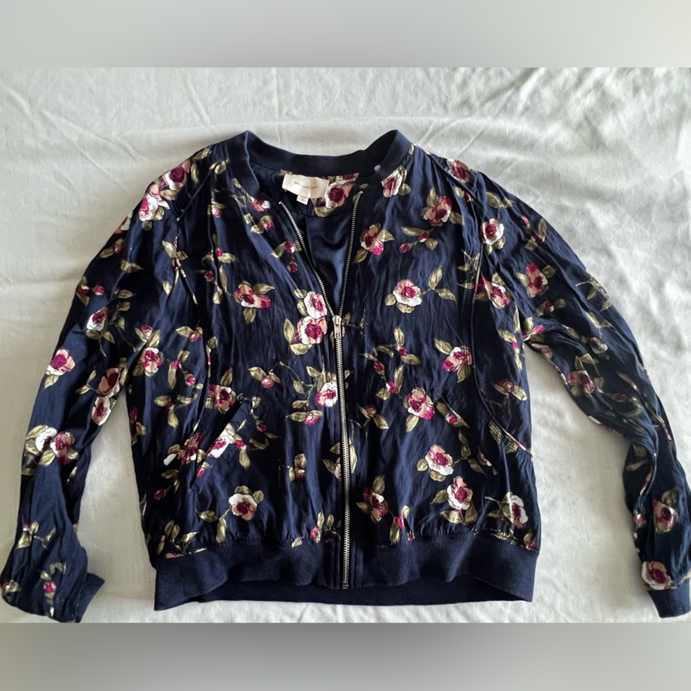 Skies are Blue Bomber Jacket blue with floral